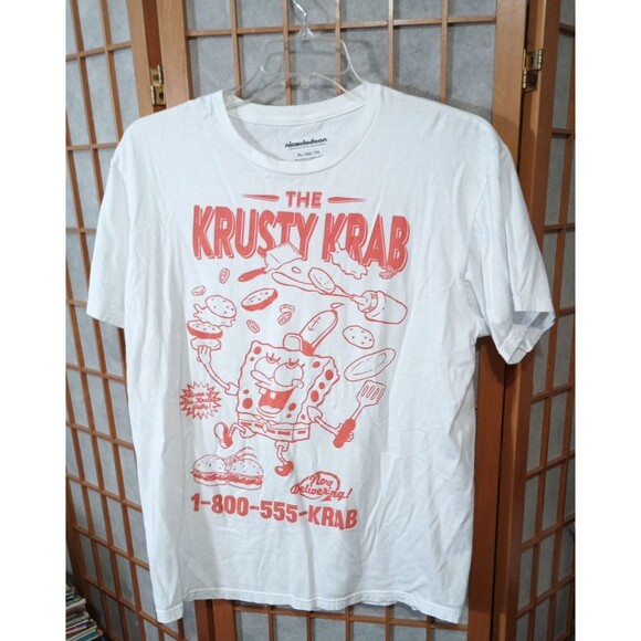 Nickelodeon SpongeBob The Krusty Krab T-Shirt Large White Graphic Tee 100%Cotton - Picture 1 of 9